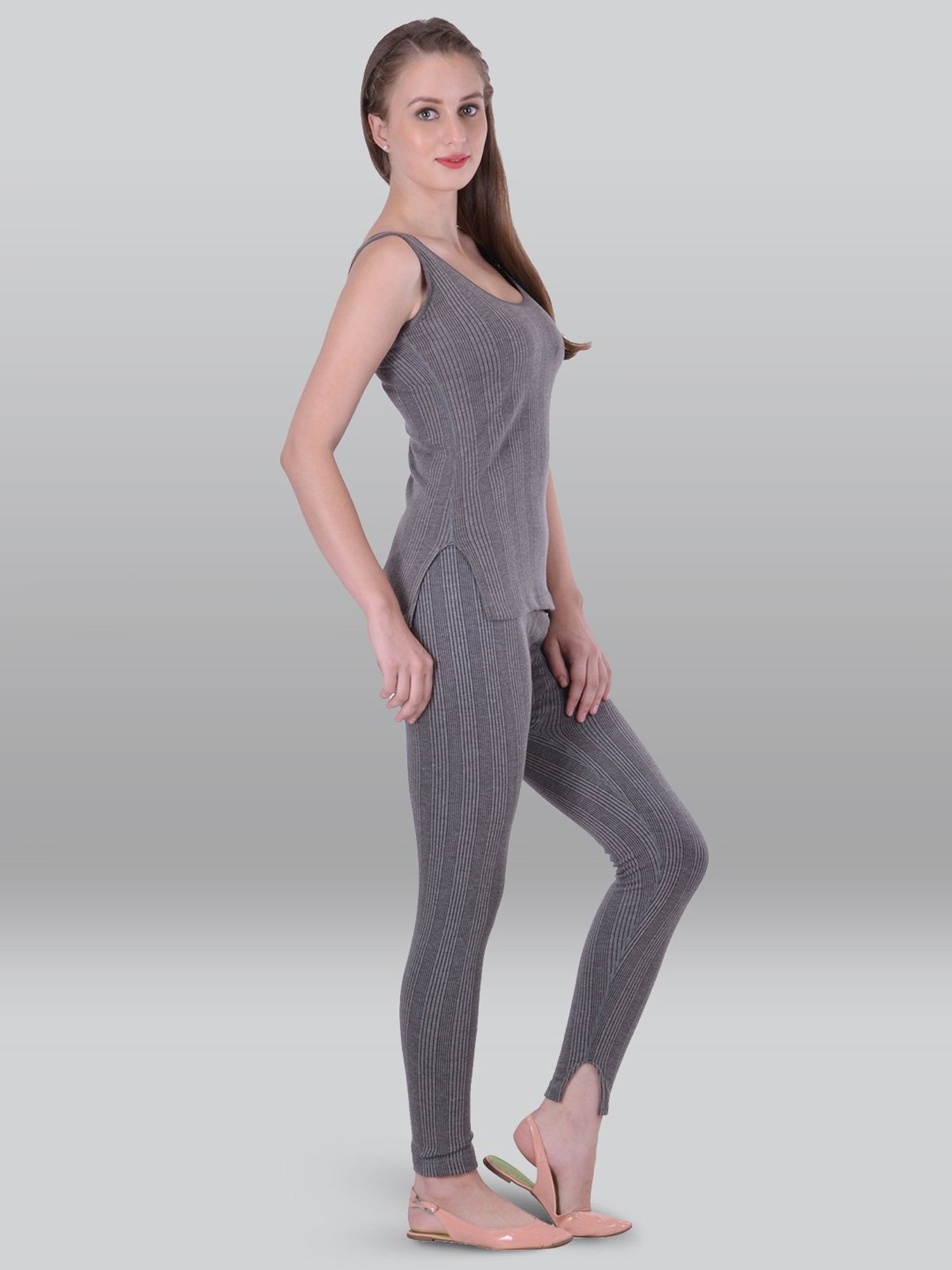 LUX Inferno Grey Striped Tank Top Leggings Set