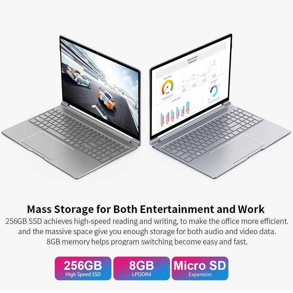 Lemonra F15 Laptop 15.6 In Notebook  Intel N4100 Quad Core 2.4GHz Intel UHD Graphics 600 LPDDR4 8GB RAM 256GB SSD Pocketbook Windows 10 OS 1920x1080 FHD Netbook