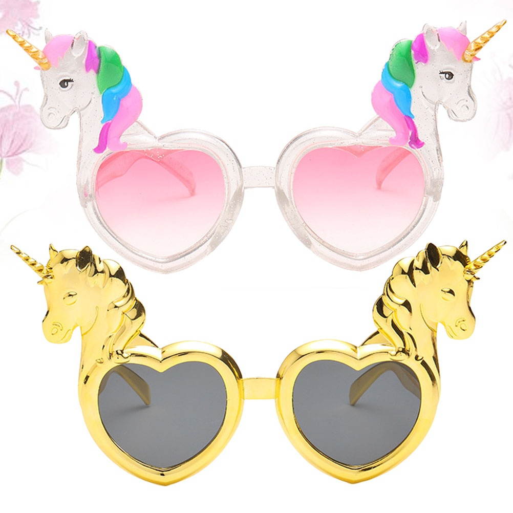 2pcs Unicorn Glasses Spoof Dance Party Glasses Funny Loving Heart Prop Glass for Woman (Random Style)