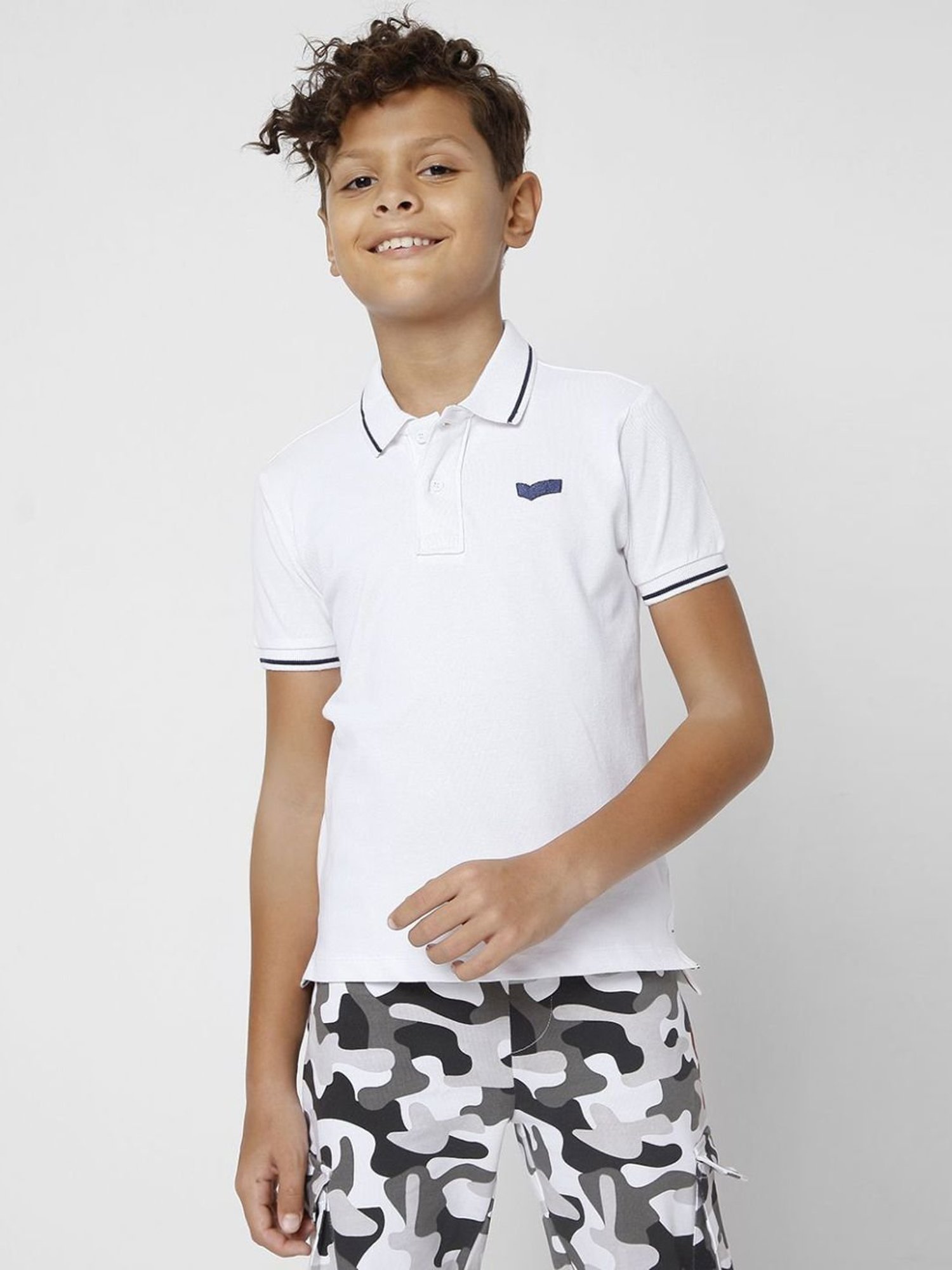 Gas Kids White Slim Fit Polo T-Shirt