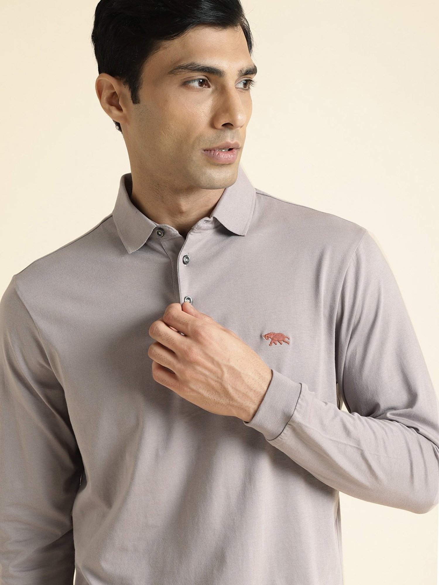 ANDAMEN Grey Regular Fit Cotton Polo T-Shirt