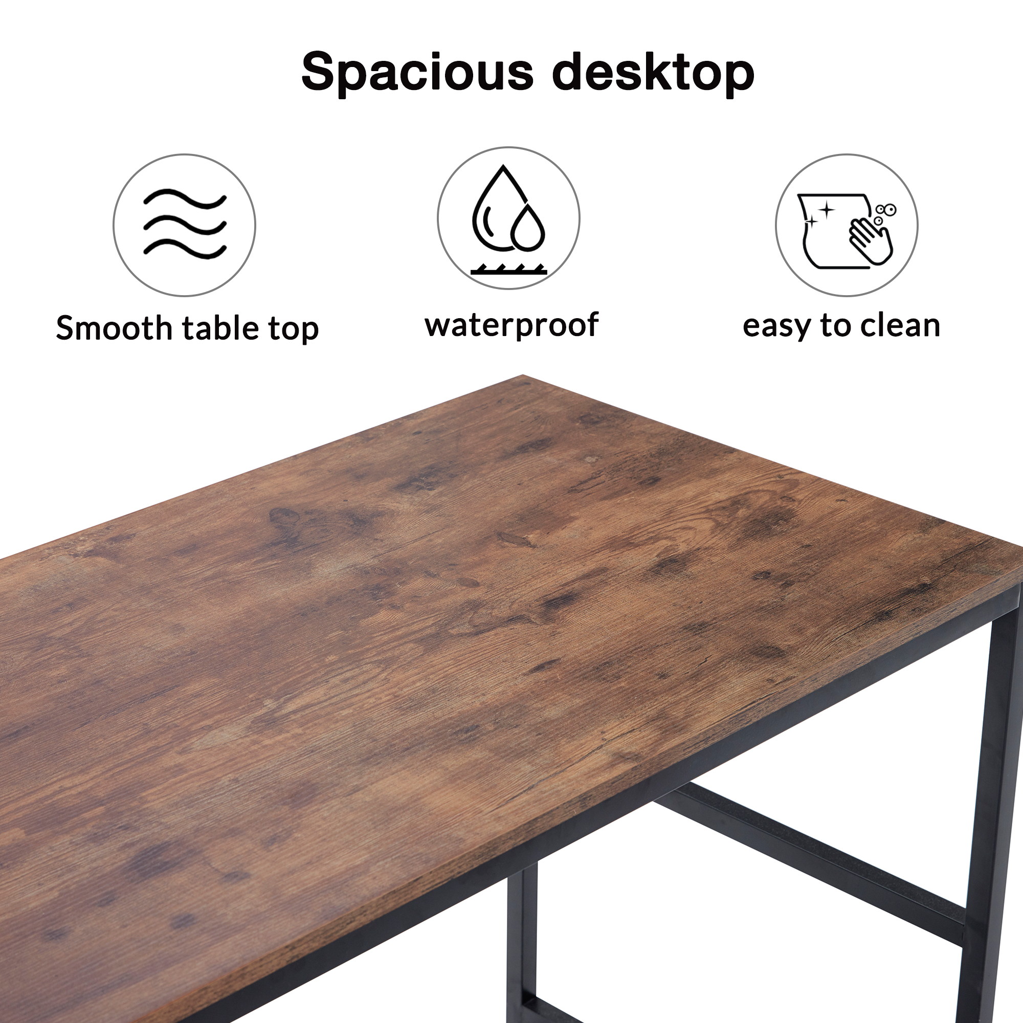 59" Home Office Computer Desk Large Modern Office Desk Study Writing Table Gaming Desk Workstation with 4-Tier Storage Shelves, Bookshelf and Tower Shelf Brown