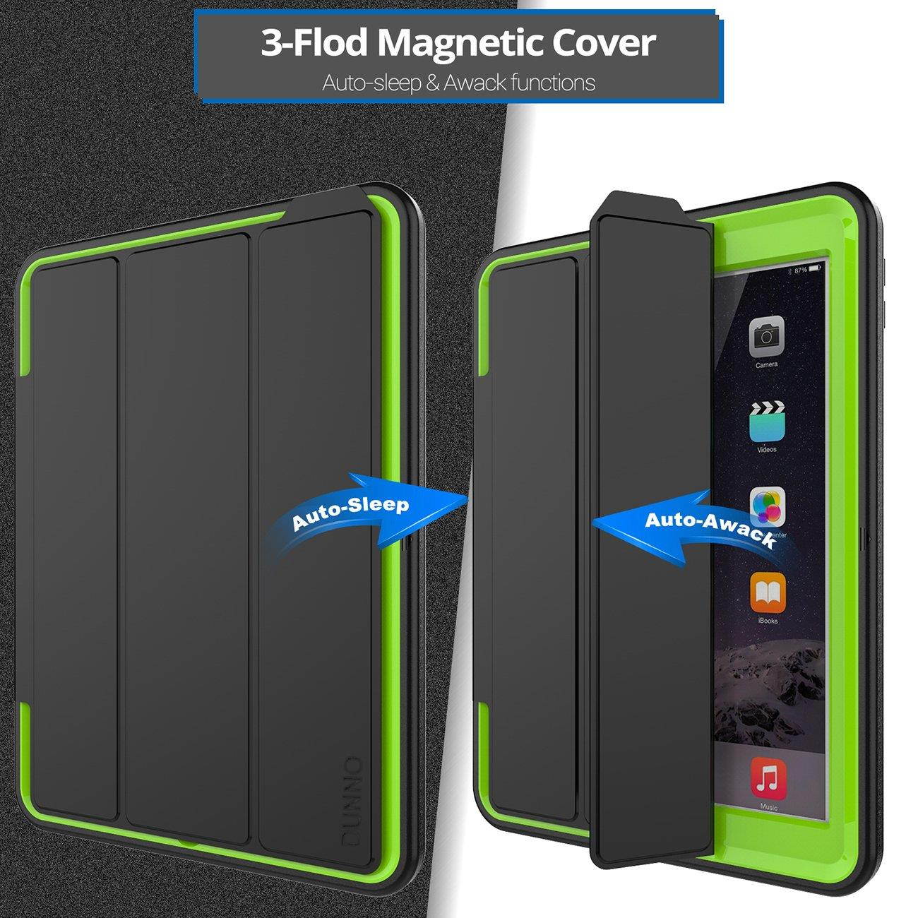 New iPad 9.7 2017/2018 case - DUNNO Heavy Duty Full Body Rugged Protective Case with Auto Sleep/Wake Up Stand Folio & Three Layer Design for Apple iPad 9.7 inch 2017/2018 (Black+Green)