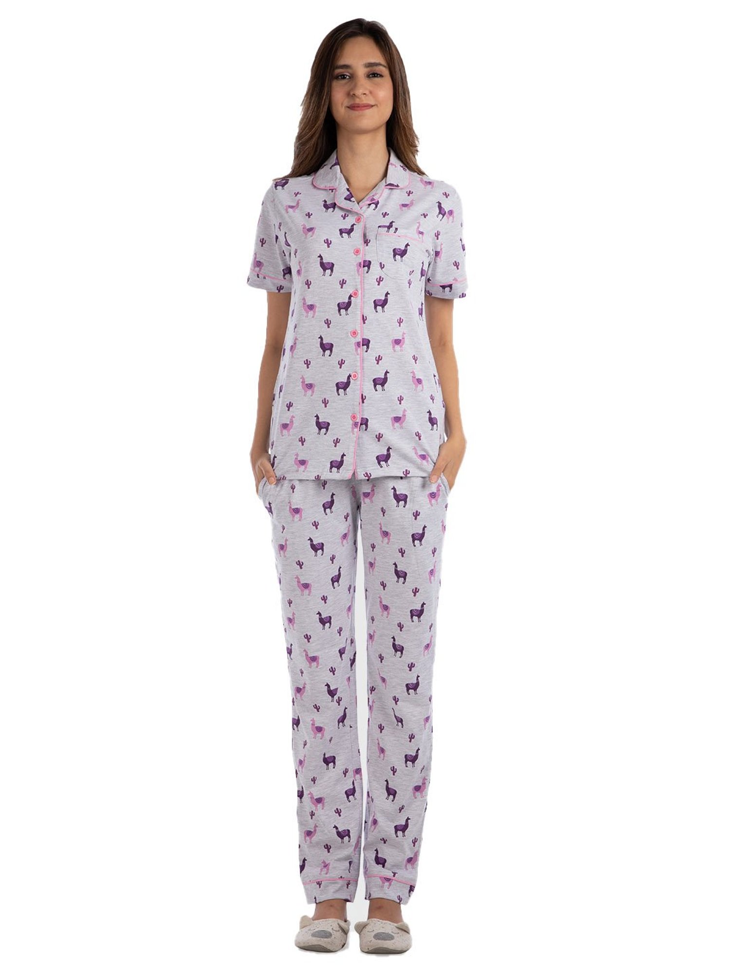 Nite Flite Grey Printed Shirt With Pyjamas