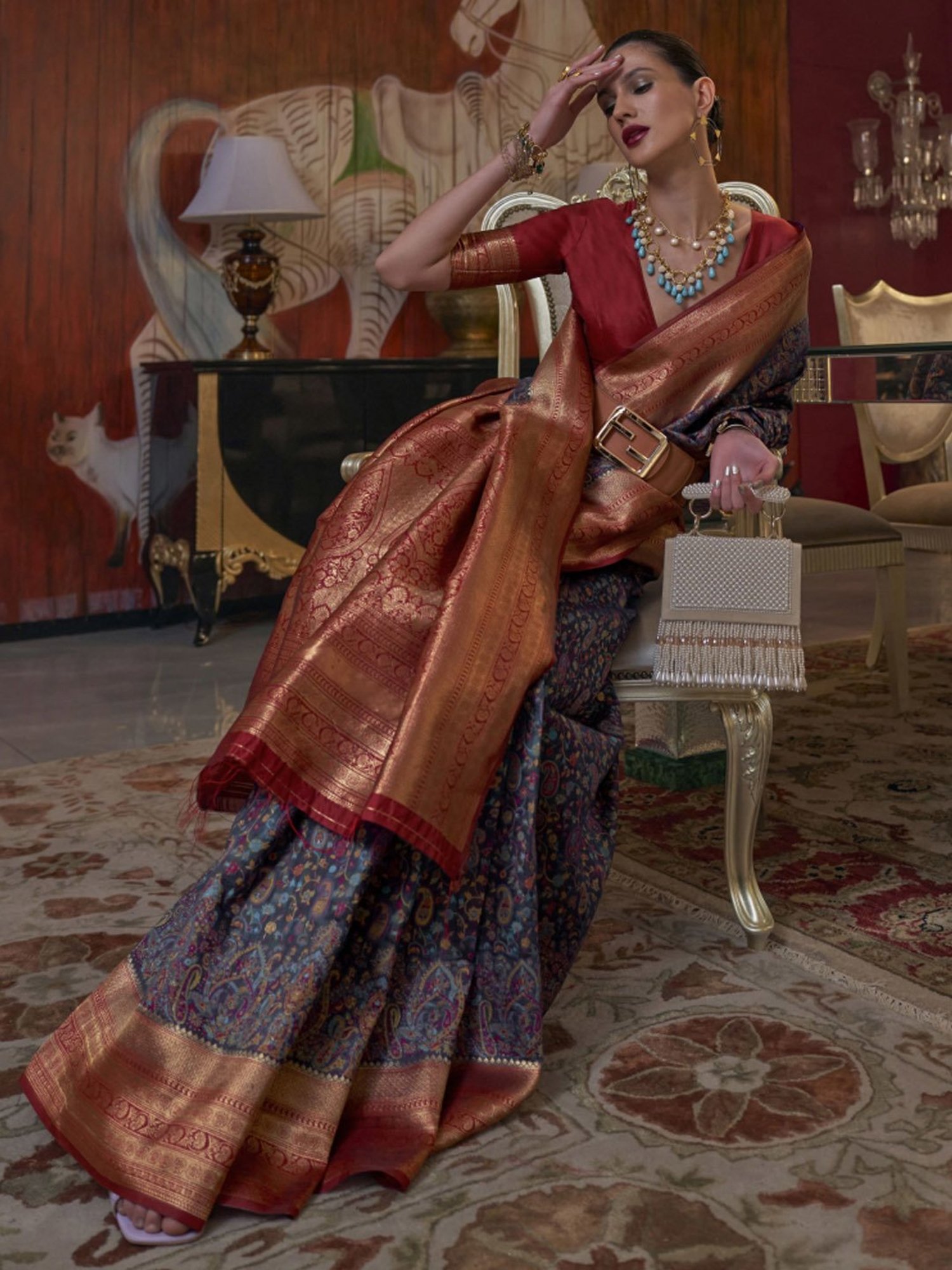 Elora Brown Silk Woven Saree With Unstitched Blouse