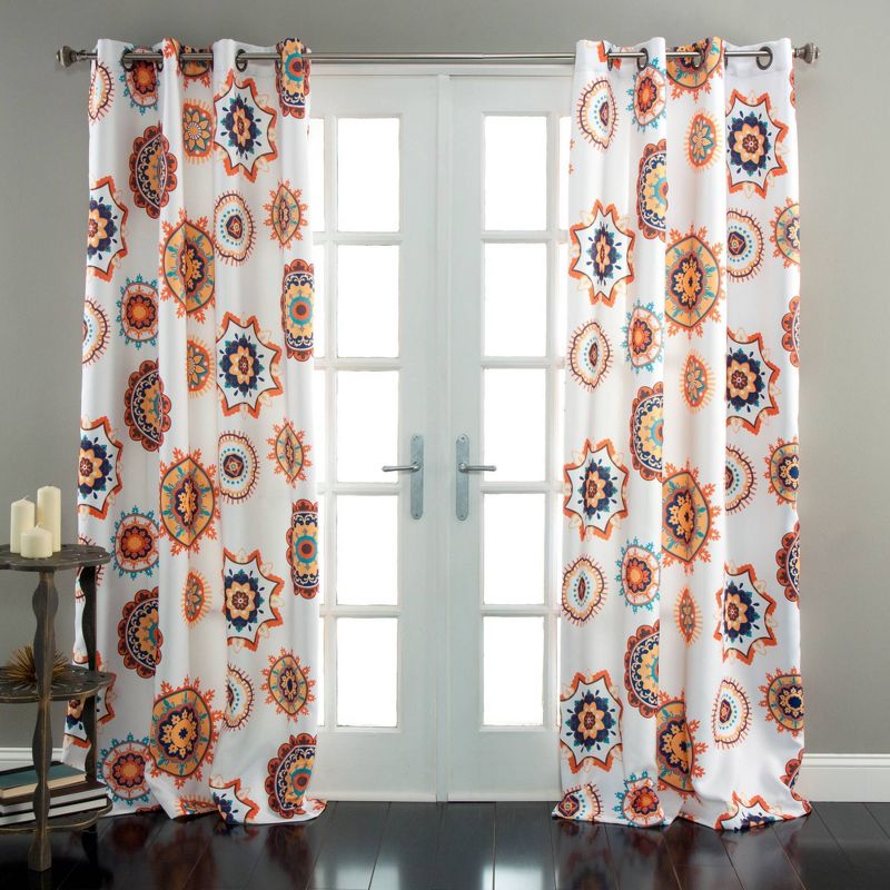 84"x52"Adrianne Curtain Panels Room Darkening White/Orange - Triangle Home Fashions