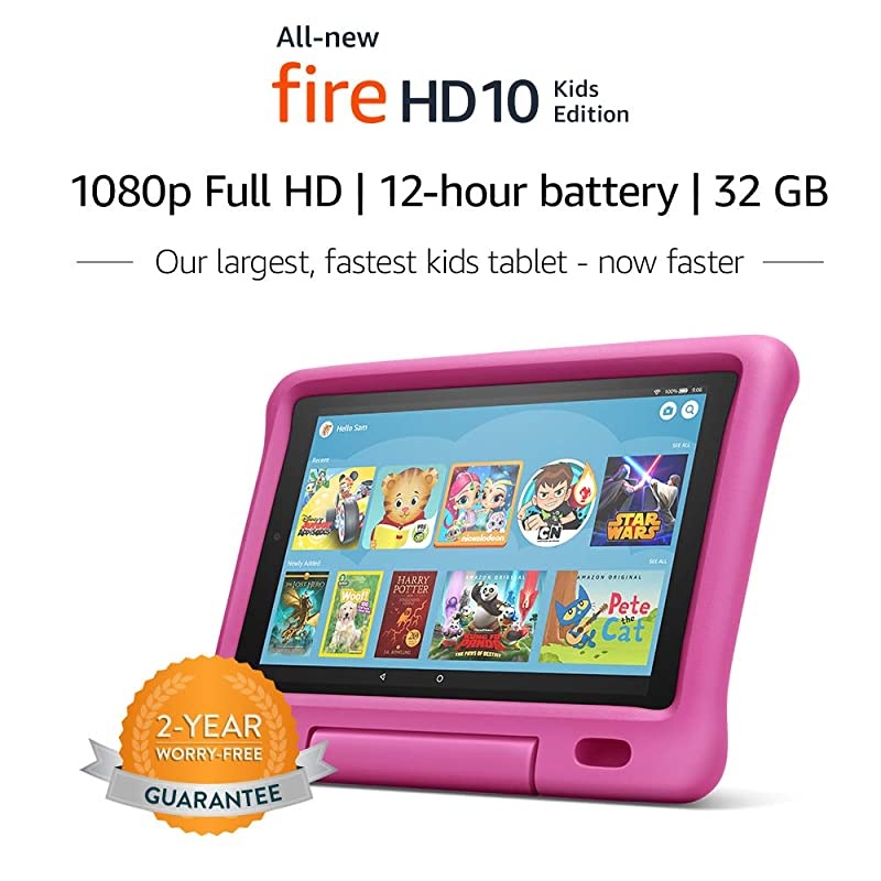 HD 10 Kids Tablet &ndash; 10.1&rdquo; 1080p full HD display, 32 GB, Pink Kid-Proof Case (2019 Release)