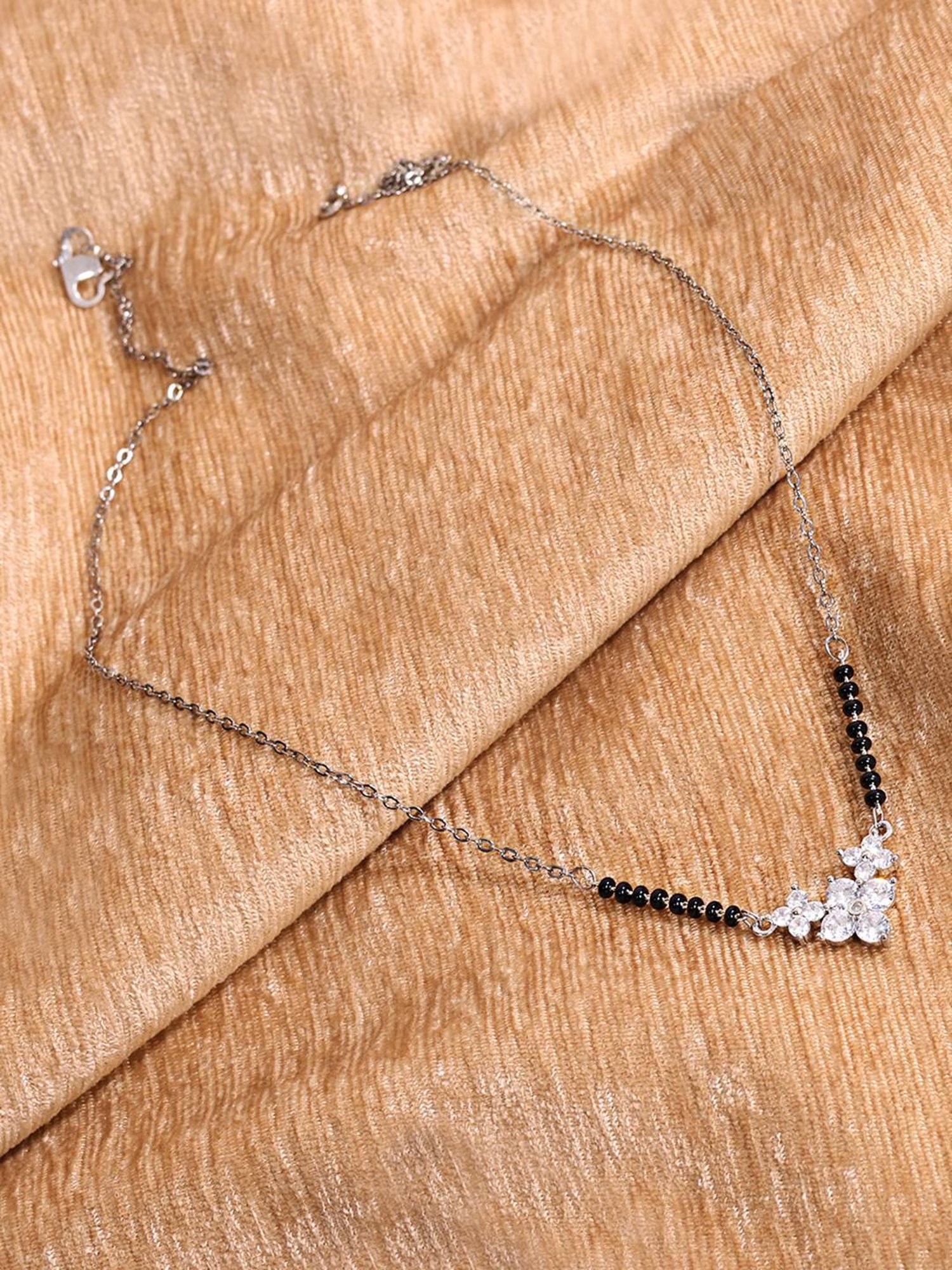 Abdesigns Gold-Plated American Diamond & Black Beaded Mangalsutra