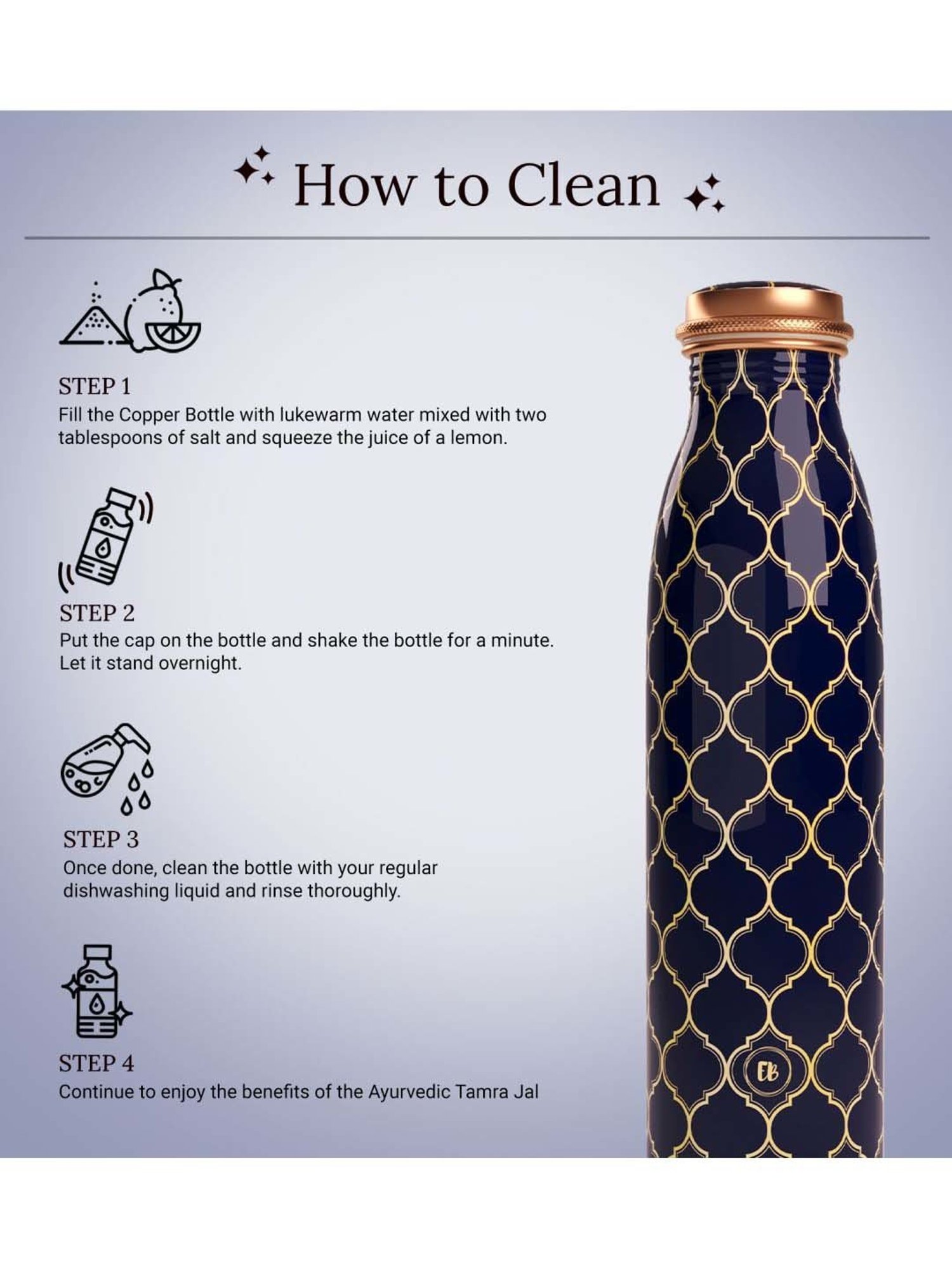 Everything Beautiful Navy Blue Copper Water Bottle - Seamless (0.95 L)