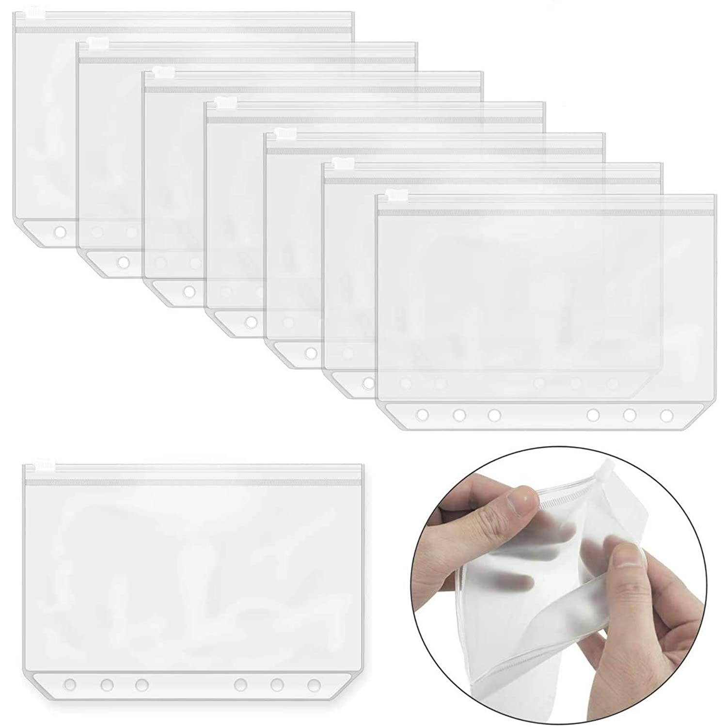 Fyess 30Pcs 6 Holes A6 Size Binder Pockets Plastic Binder Zipper Folders,6-Ring Notebook Binder Loose Leaf Bags,Waterproof Pouch Document Filing Bags (A6)