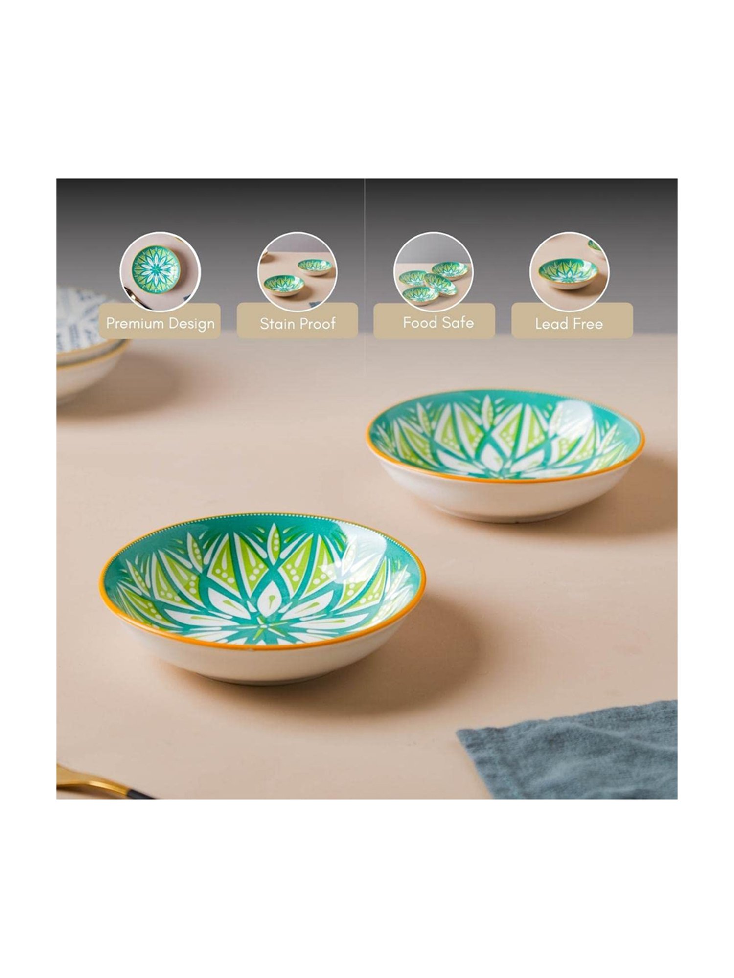 Nestasia Printed &iquest;Green &iquest;Ceramic Round Plates - Set of 4