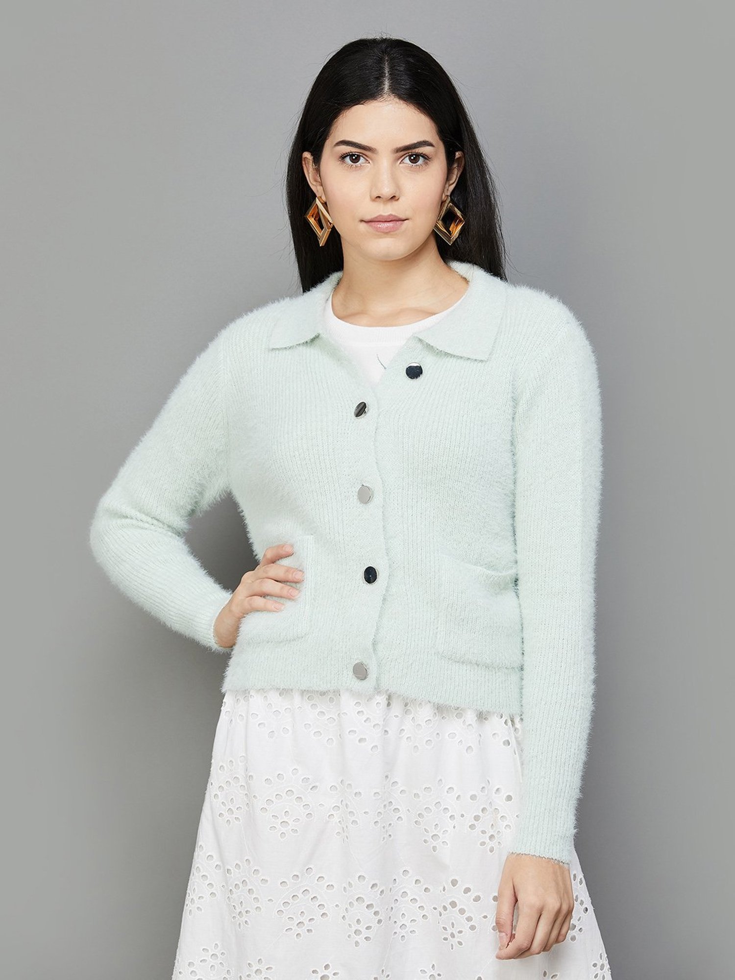 Code by Lifestyle Green Self Pattern Cardigan