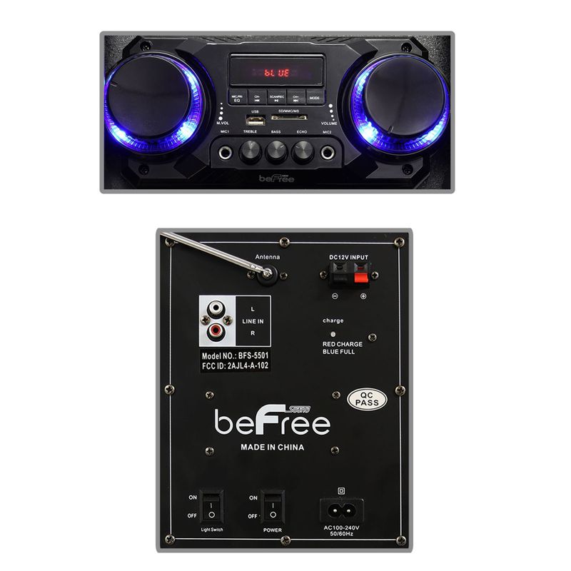 beFree Sound Double 10 Inch Subwoofer Portable Bluetooth Party Speaker