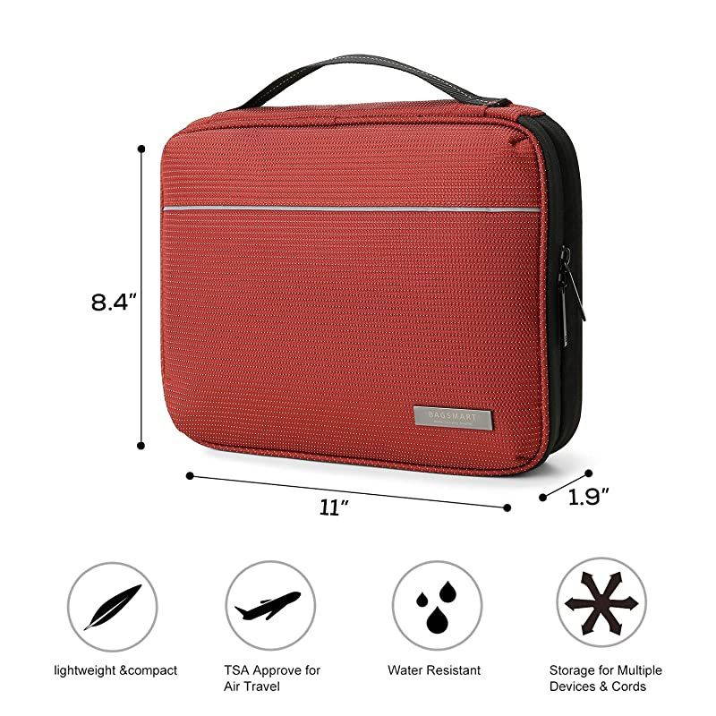 2-Layer Travel Electronic Cable Organizer Cases for Cables, Chargers, USB Drive, Red