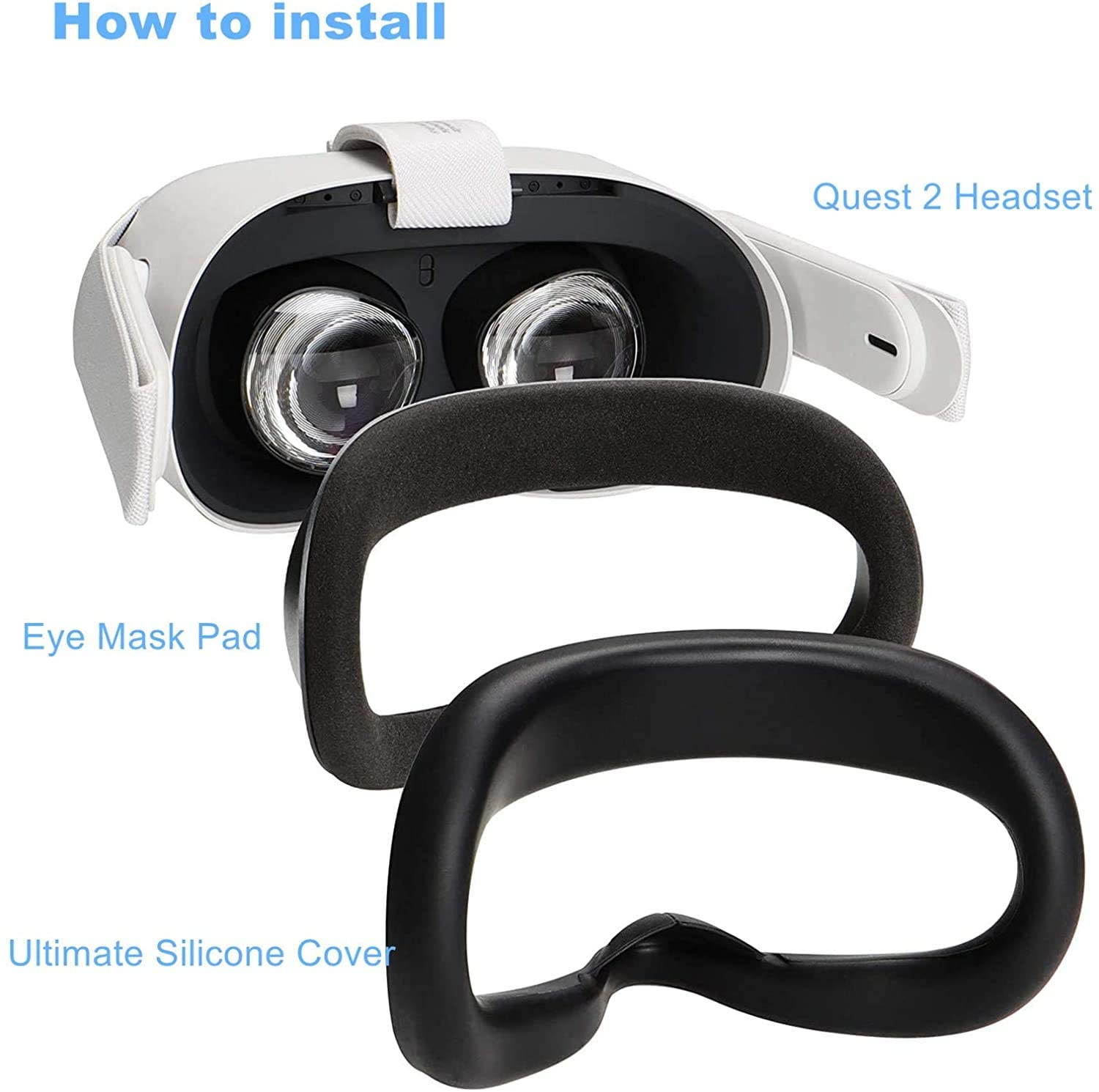 VR Face Silicone Cover Mask & Face Pad, Compatible for Oculus Quest 2 Face Cushion Cover - Sweatproof Anti-Fog Enjoy Oculus VR More Comfortable (Black)