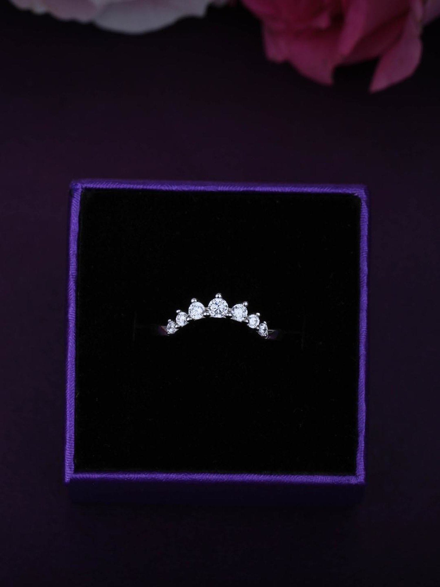 925 Silver AAA Grade American Diamond Wishbone Promise Ring for Women & Girls