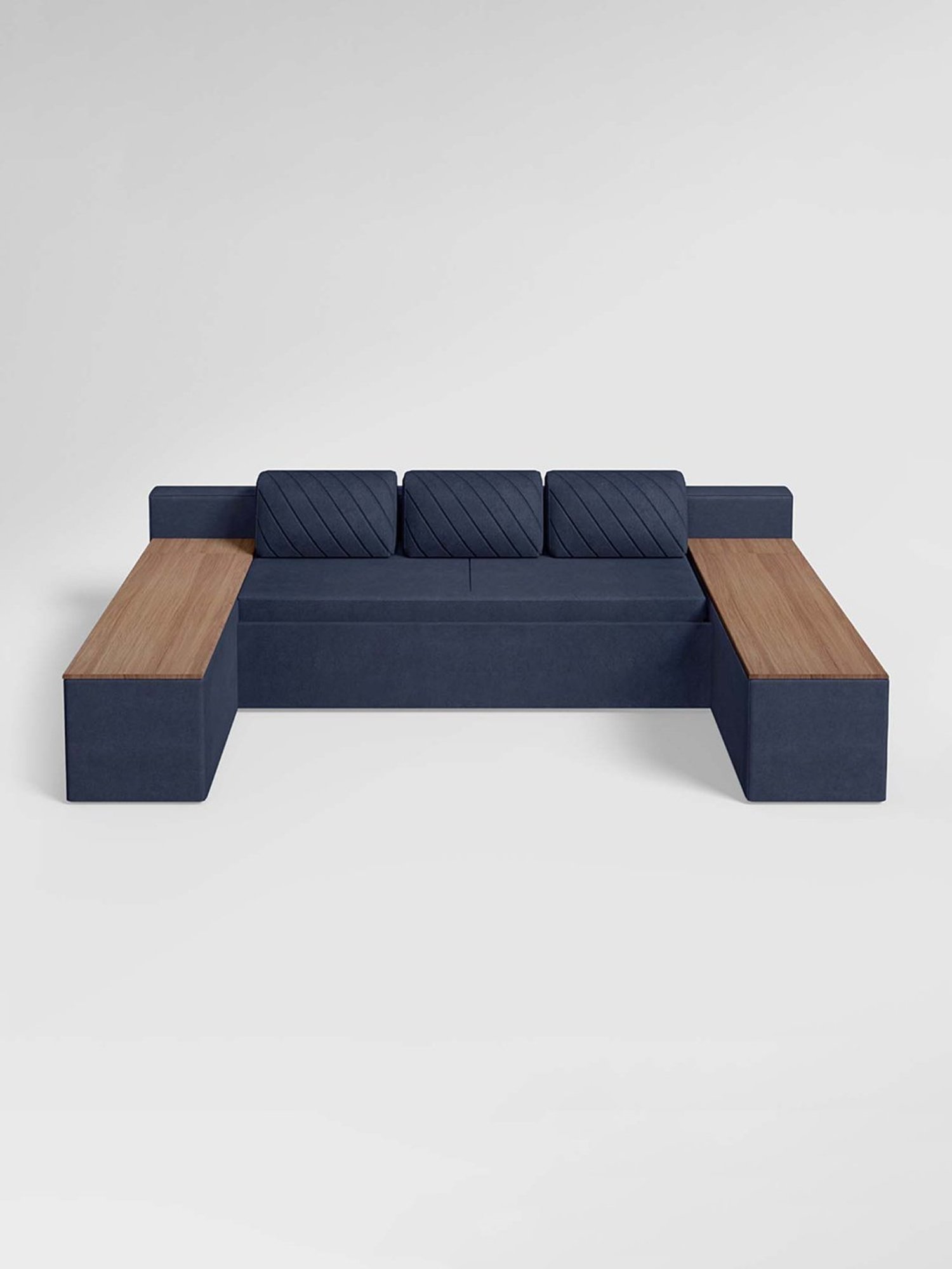 Godrej Interio Attix Quilted Dark Blue Fabric 3 Seater Sofa Cum Bed with Storage