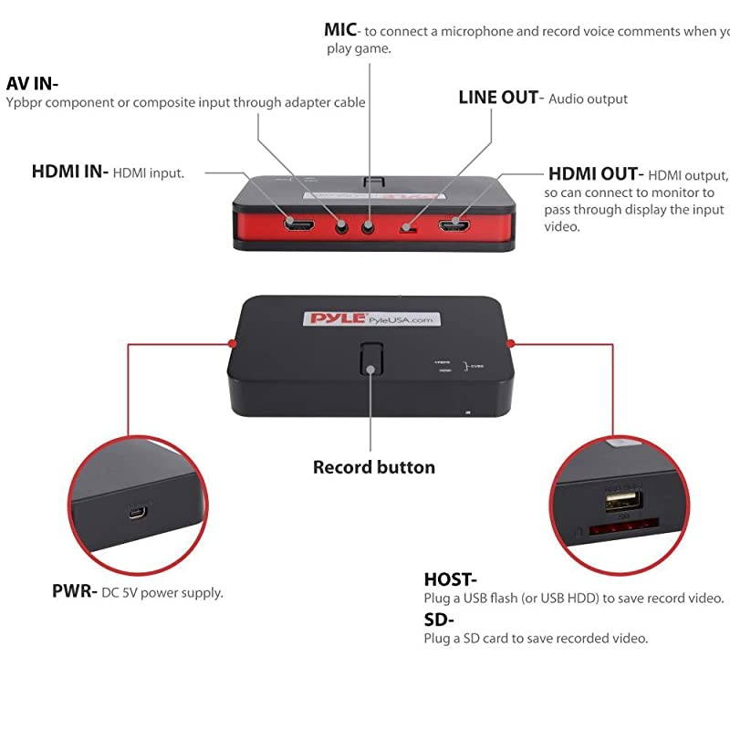 Capture Card Video Recording System AV Game Recorder Converter Full HD 1080P Digital Media File Creation System wHDMI Support Audio for USB SD PC DVD PS4 PS3 Xbox One Xbox 360 Wii