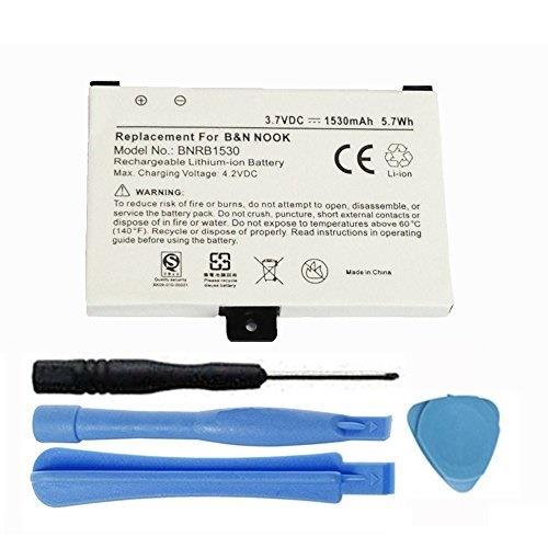 Replacement 1530mAh BNRZ1000, 9BS11GTFF10B3, BNRB454261, BNRB1530 Battery for Barnes & Noble Nook 1st Edition, Nook Classic, BNRV100, BNRZ100 Digital eReader with Installation Tools