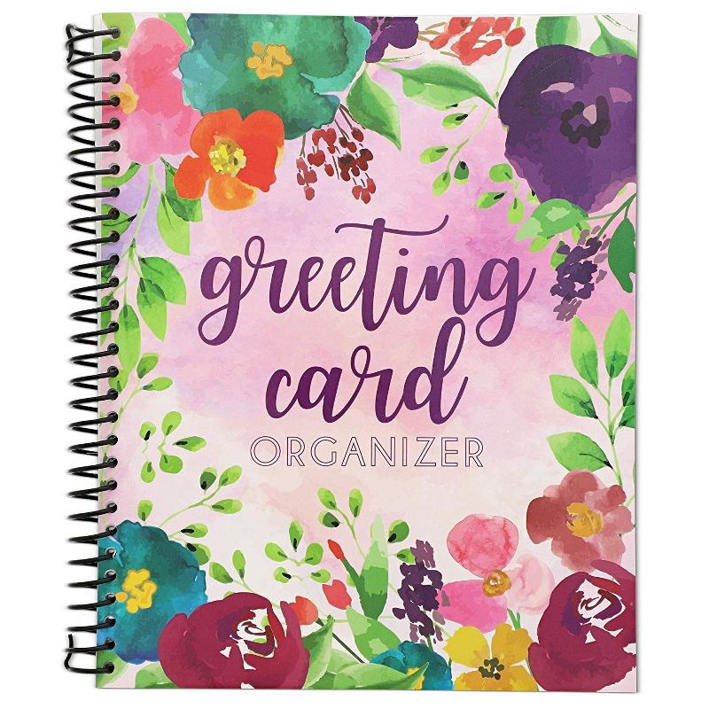 Sustainable Greetings Floral Greeting Card Organizer Book Keeper Spiral Bound with Pocket 10 x 8.5 inches