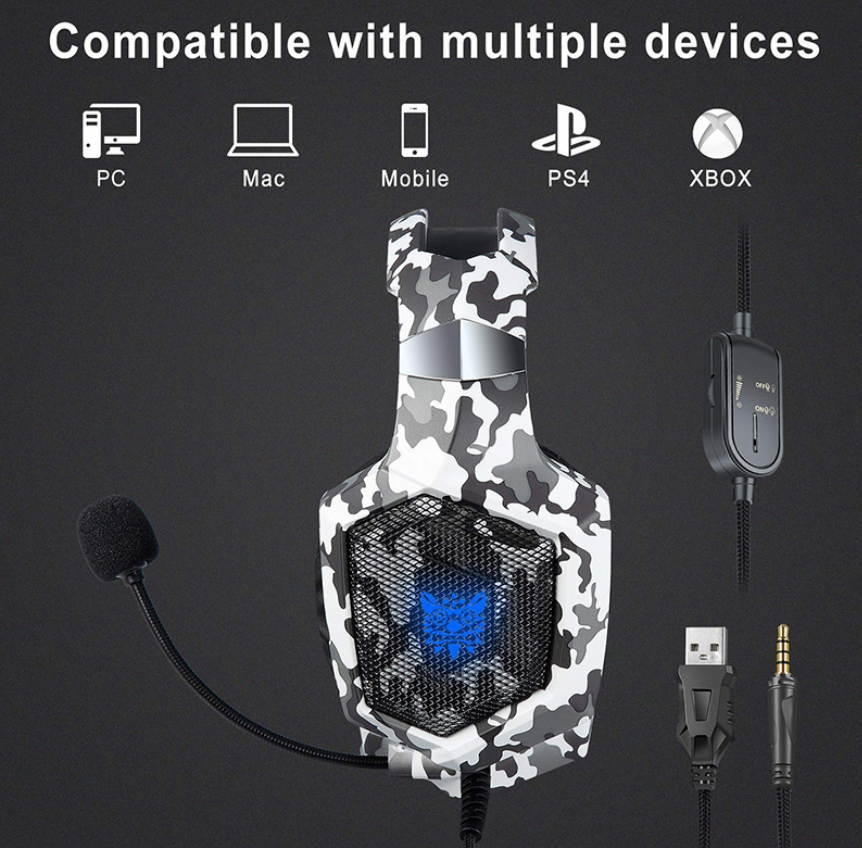 K8 head-mounted camouflage gaming headset luminous student computer PS4 headset color change brightness headphones speakers