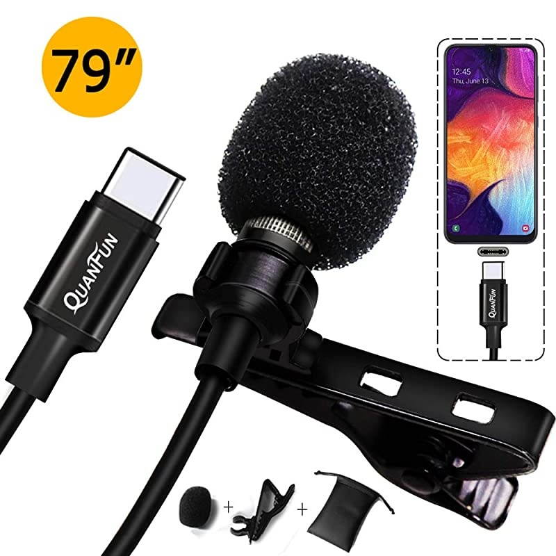 Lavalier Lapel Microphone for TYPE-C, Mini Omnidirectional Condenser Mic Recording Clip-on Mic for iPhone Android Smartphone Audio for Youtube/Interview/TIKTOK/Vlogging (79")