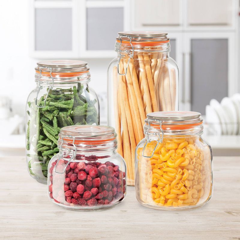 Oggi 4 Piece Glass Square Clamp Canister Set with Silicone Gaskets