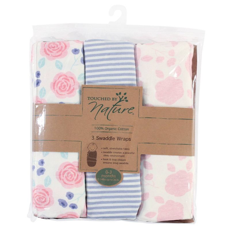 Touched by Nature Unisex Baby Organic Cotton Swaddle Blanket Wrap - Pink Rose 0-3 Months