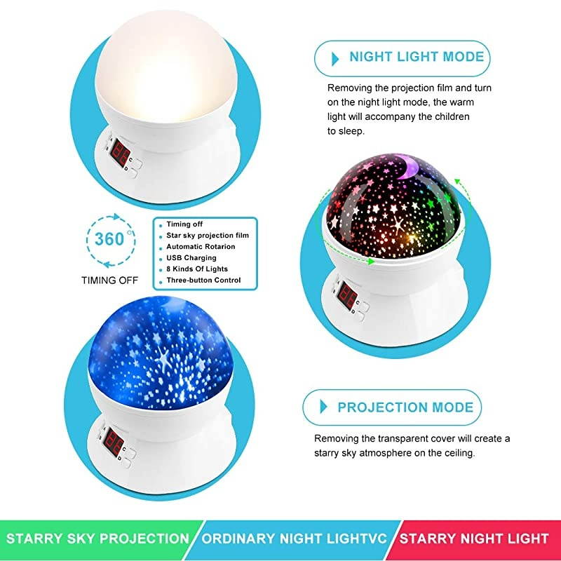 Star Projector Night Lights for Kids with Timer Gifts for 114 Year Old Girl and Boy Room Lights for Kids Glow in The Dark Stars and Moon can Make Child Sleep Peacefully and Best GiftWhite
