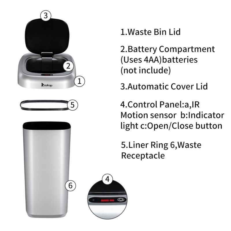 35L Smart Motion Sensor Automatic Trash Can Waste Bin Silver