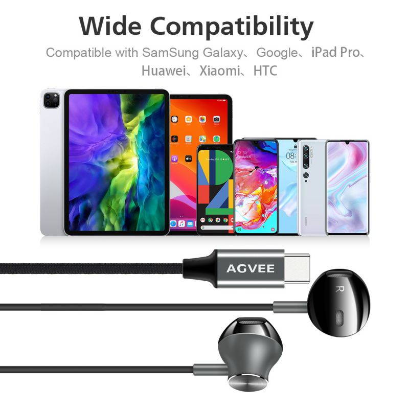 AGVEE Digital USB-C Headphones, Type-C Eabuds Active Noise Cancelling in-Ear Earphones with Mic Wired 32Bit 384Khz for Samsung S21 S20, Note 20 10, iPad Pro 2020 2018, Pixel 5 4 3 2, Red