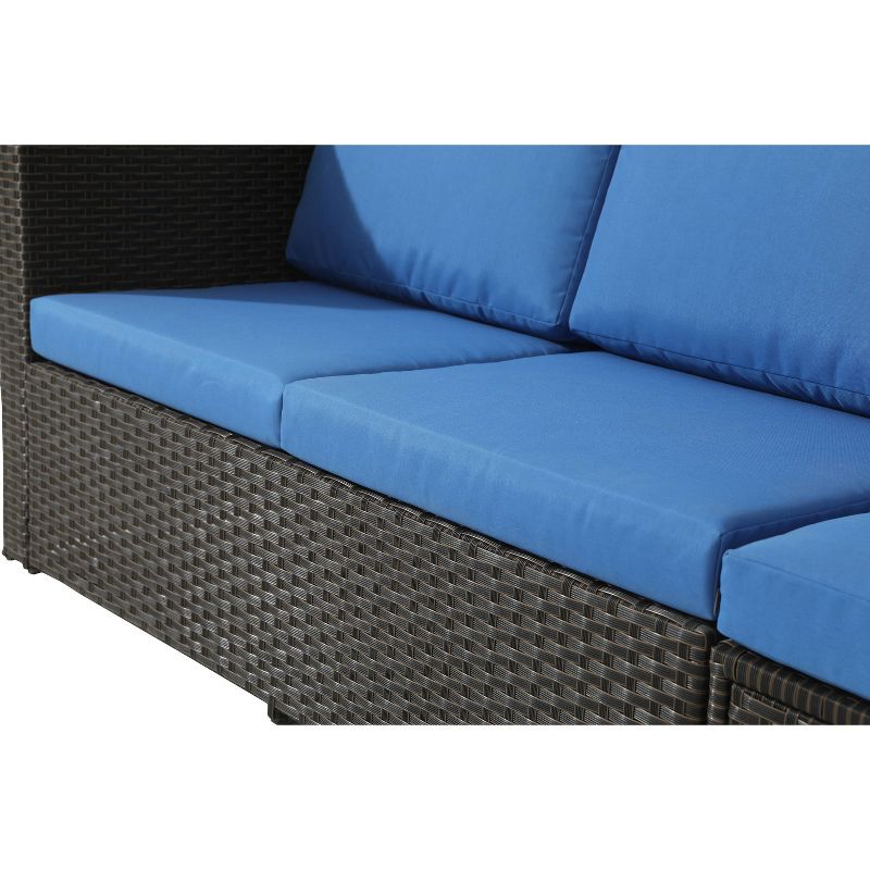 4pc Wicker Rattan Patio Sofa Set with Blue Cushions - Accent Furniture