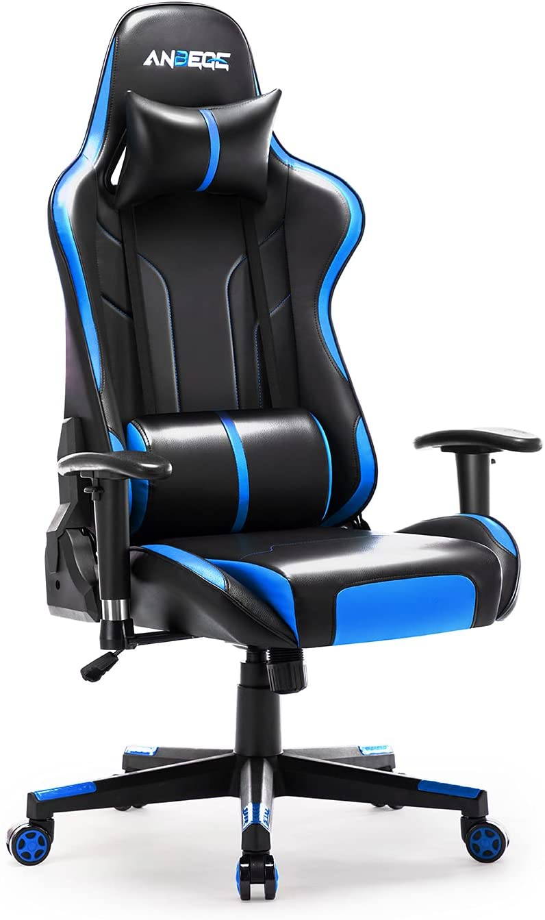 Gaming Chair Ergonomic Racing Style Game Chair Height Adjustable High Back with Massage Headrest and Lumbar Pillow Computer Chair (Blue)