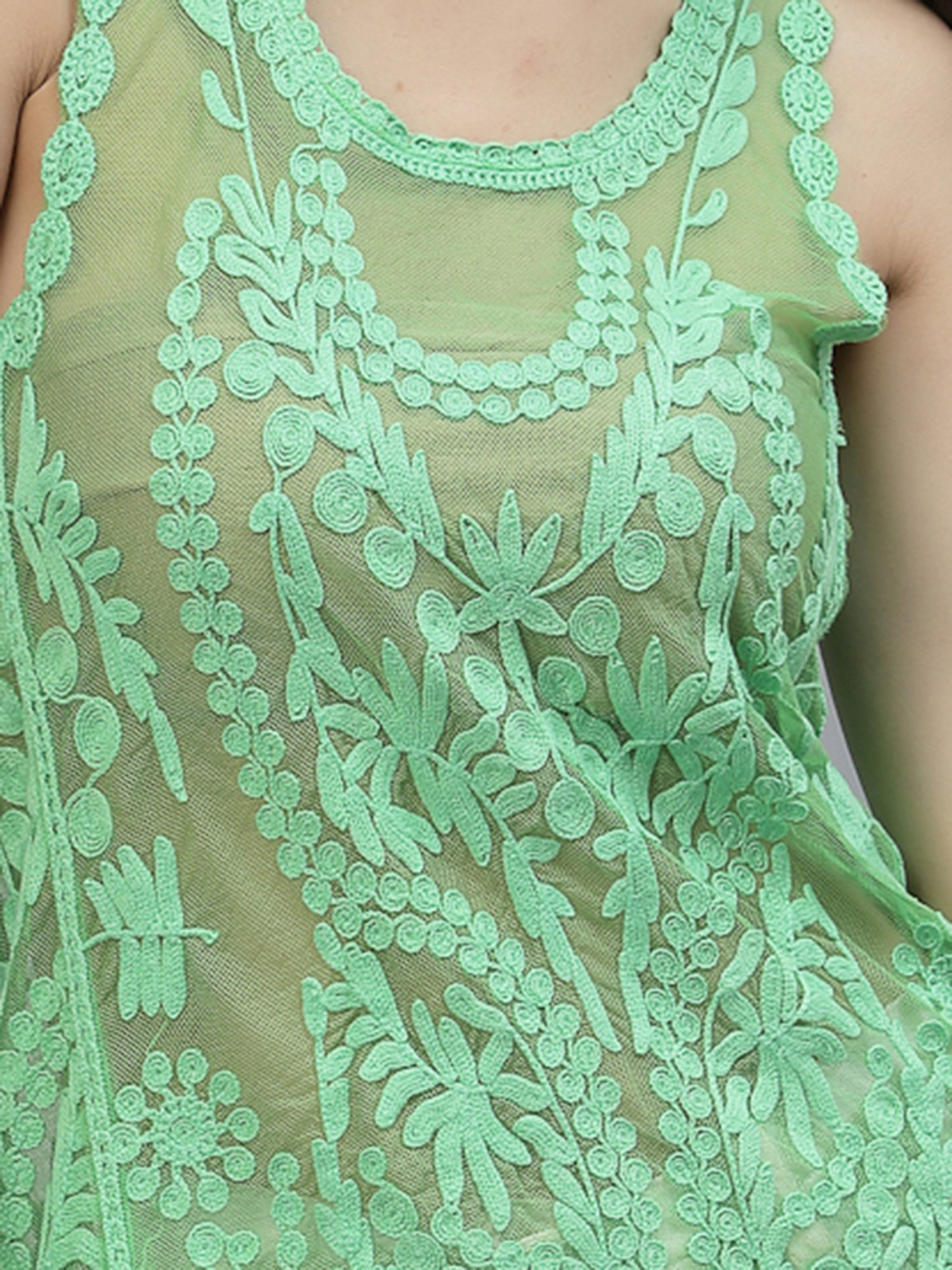 KASSUALLY Green Cotton Embroidered Shrug