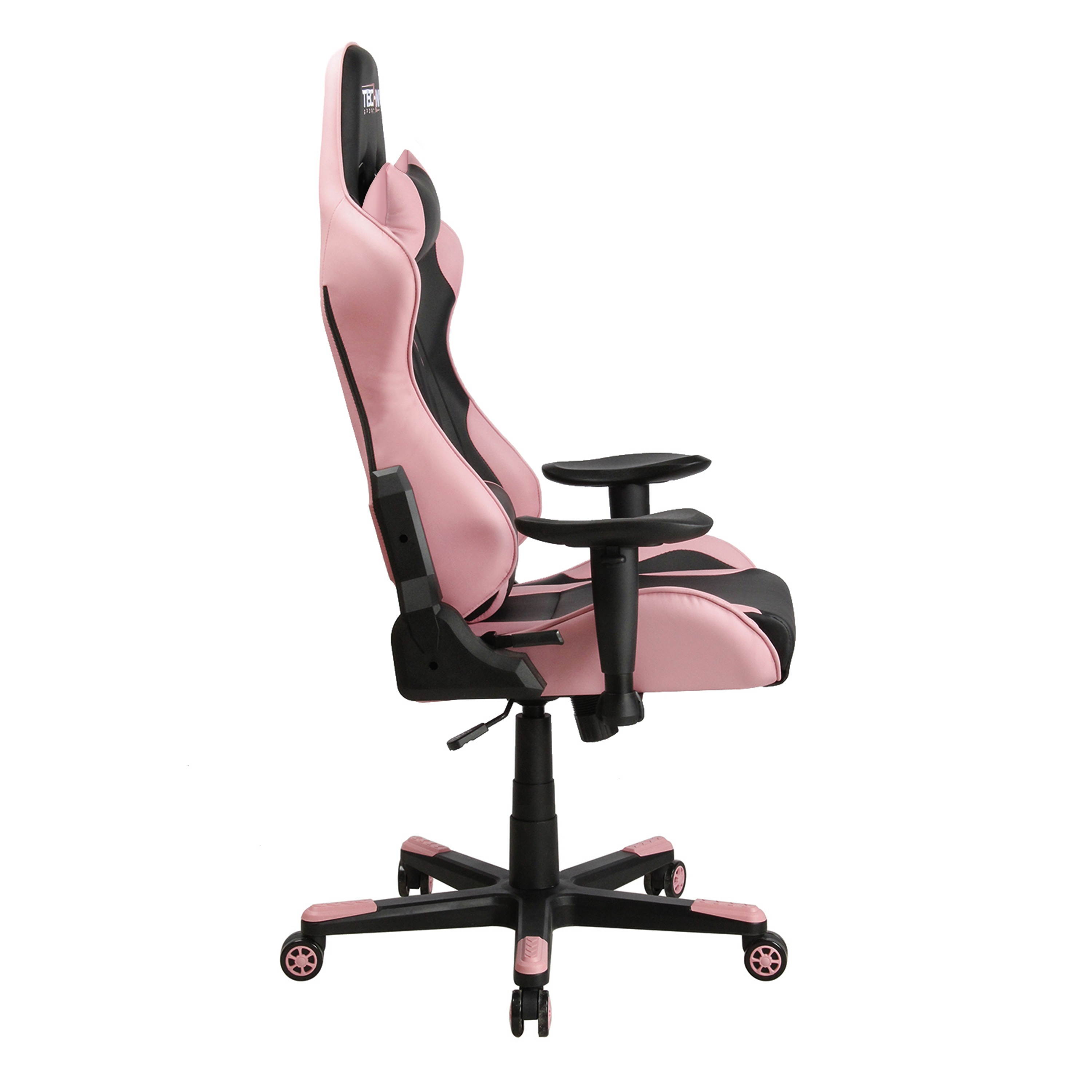 Techni Sport TS43 High Back Racing Chair with Padded Arms, PC Gaming Chair with Height and Tilt Adjustment, Pink