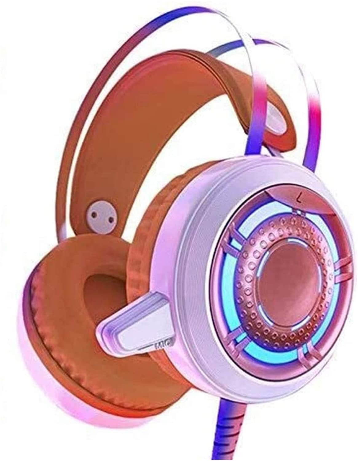 HKJZ SFLRW Gaming Headset with LED Light Stereo Gaming Headphones with Soft Memory Earmuffs & Noise Canceling Mic for Video Game, PC Games