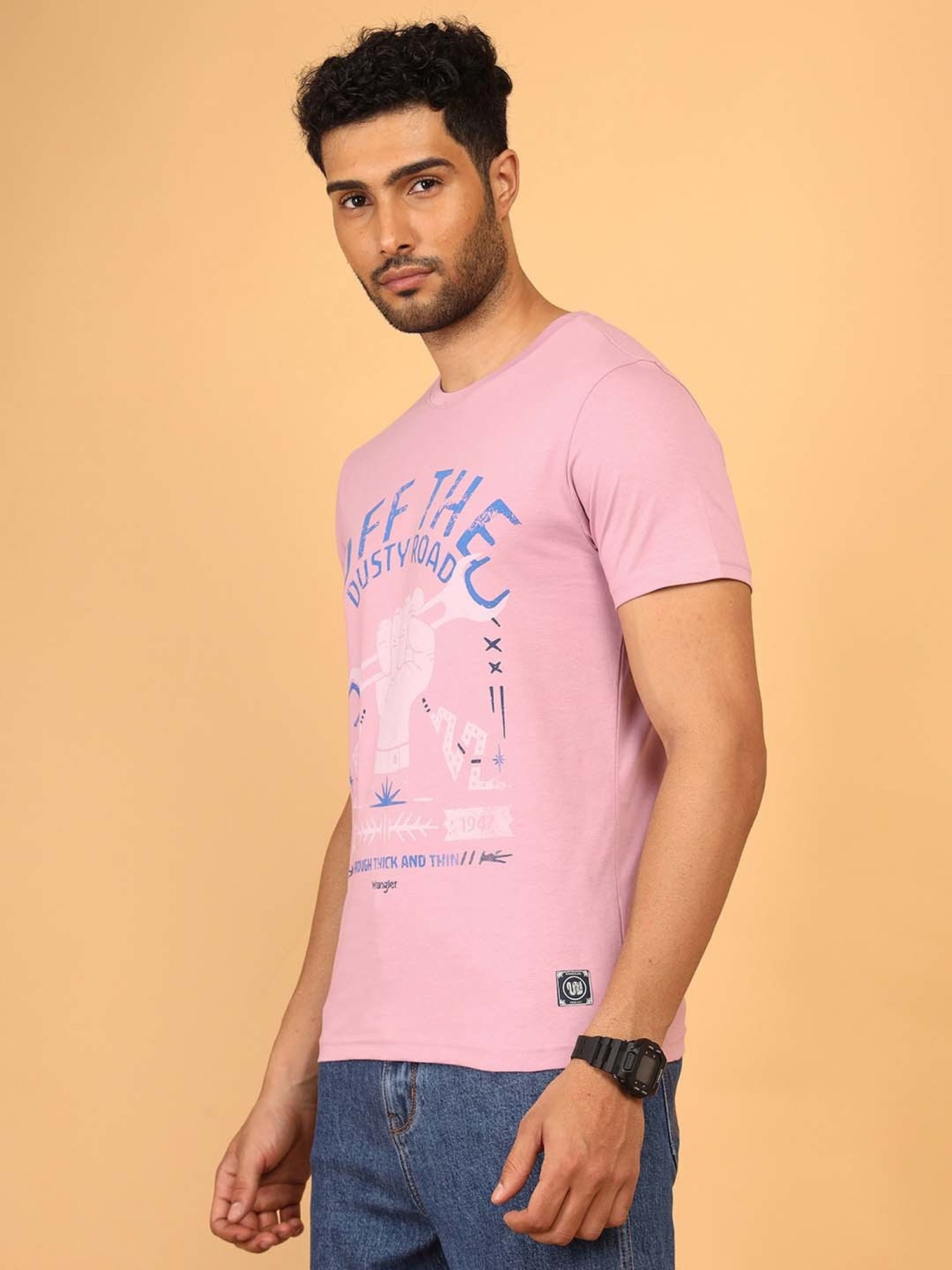 Wrangler Pink Regular Fit Graphic Print Cotton Crew T-Shirt