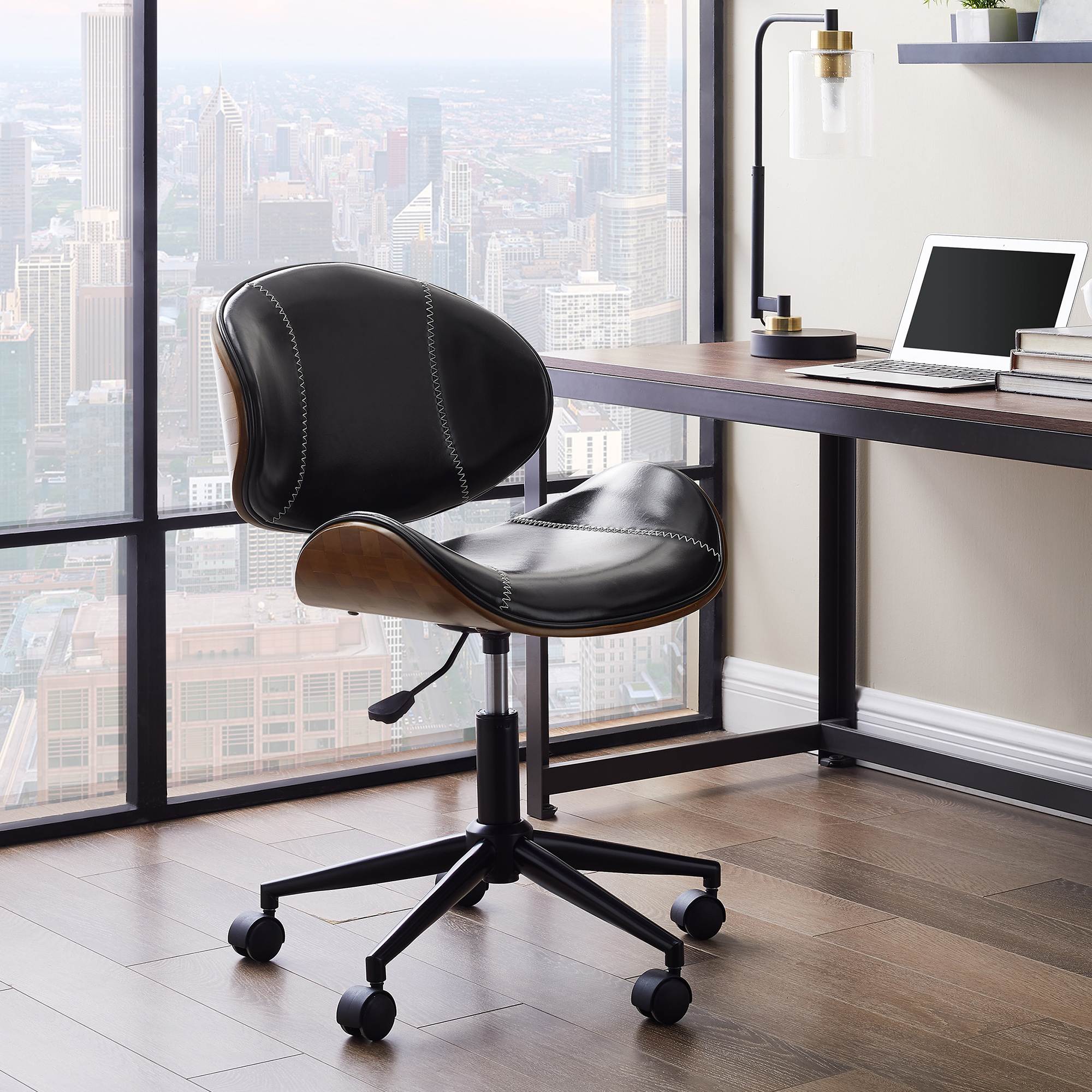 Art-Leon Faux Leather Upholstery Swivel Accent Home Office Desk Chair with 5 Casters and Unique Chess-Board Back Deco