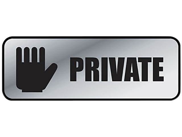 COSCO 098210 Brushed Metal Office Sign, Private, 9 x 3, Silver