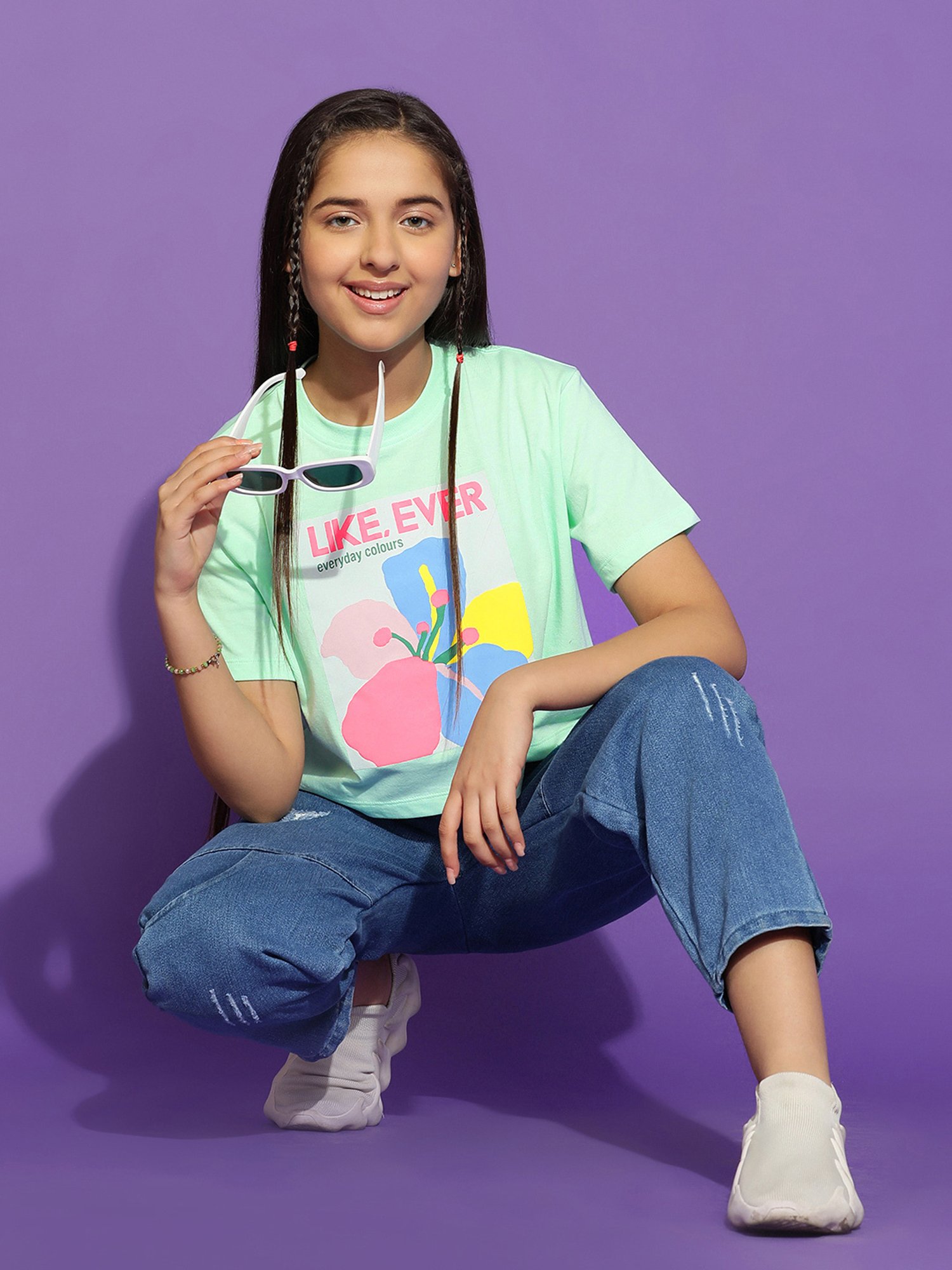 Lil Tomatoes Kids Light Green Printed Crop Top