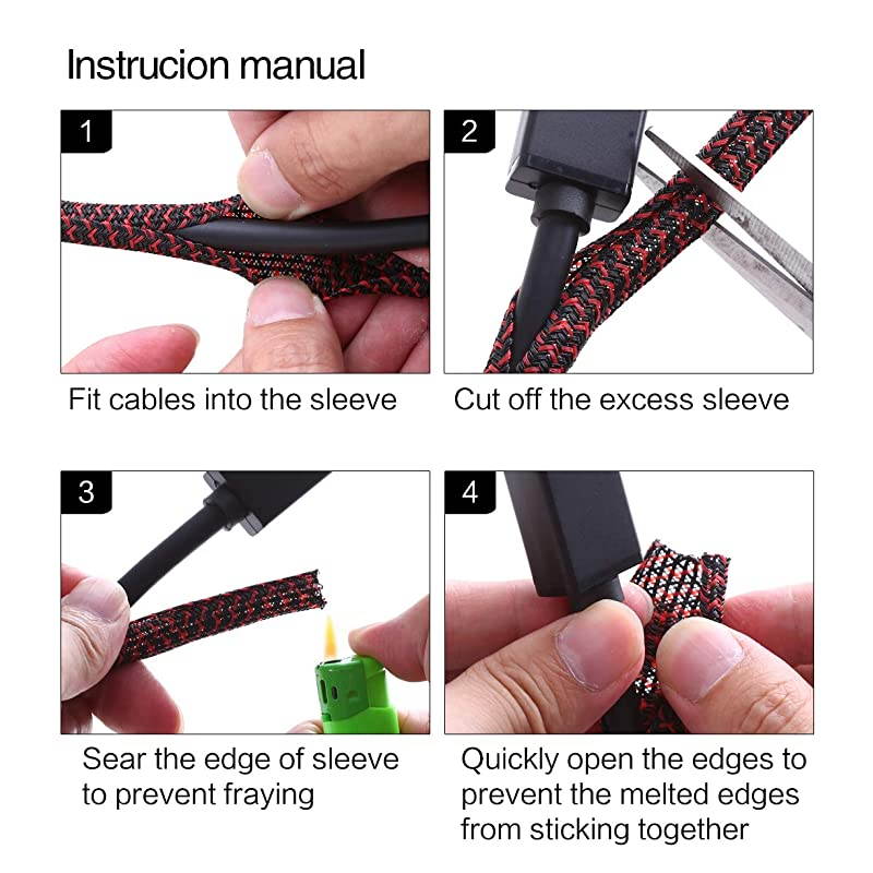 25ft 14 inch Cord Protector Wire Loom Tubing Cable Sleeve Split Sleeving for USB Charger Cable Power Cord Audio Video Cable Protect Cat from Chewing Cords BlackRed