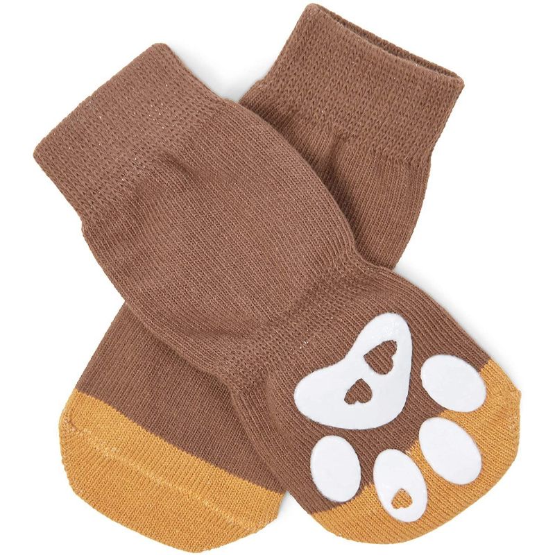 2-Pair Anti-Slip Dog Socks, Paw Protection Ginger Brown (Medium, 8 Pieces)