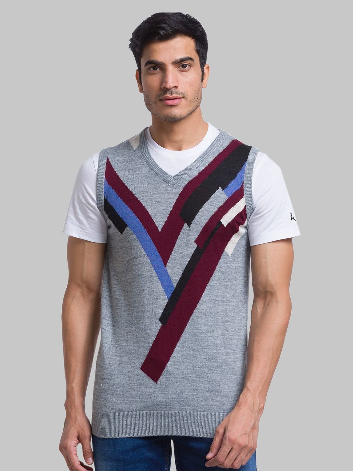 Parx Grey Regular Fit Printed Sweater