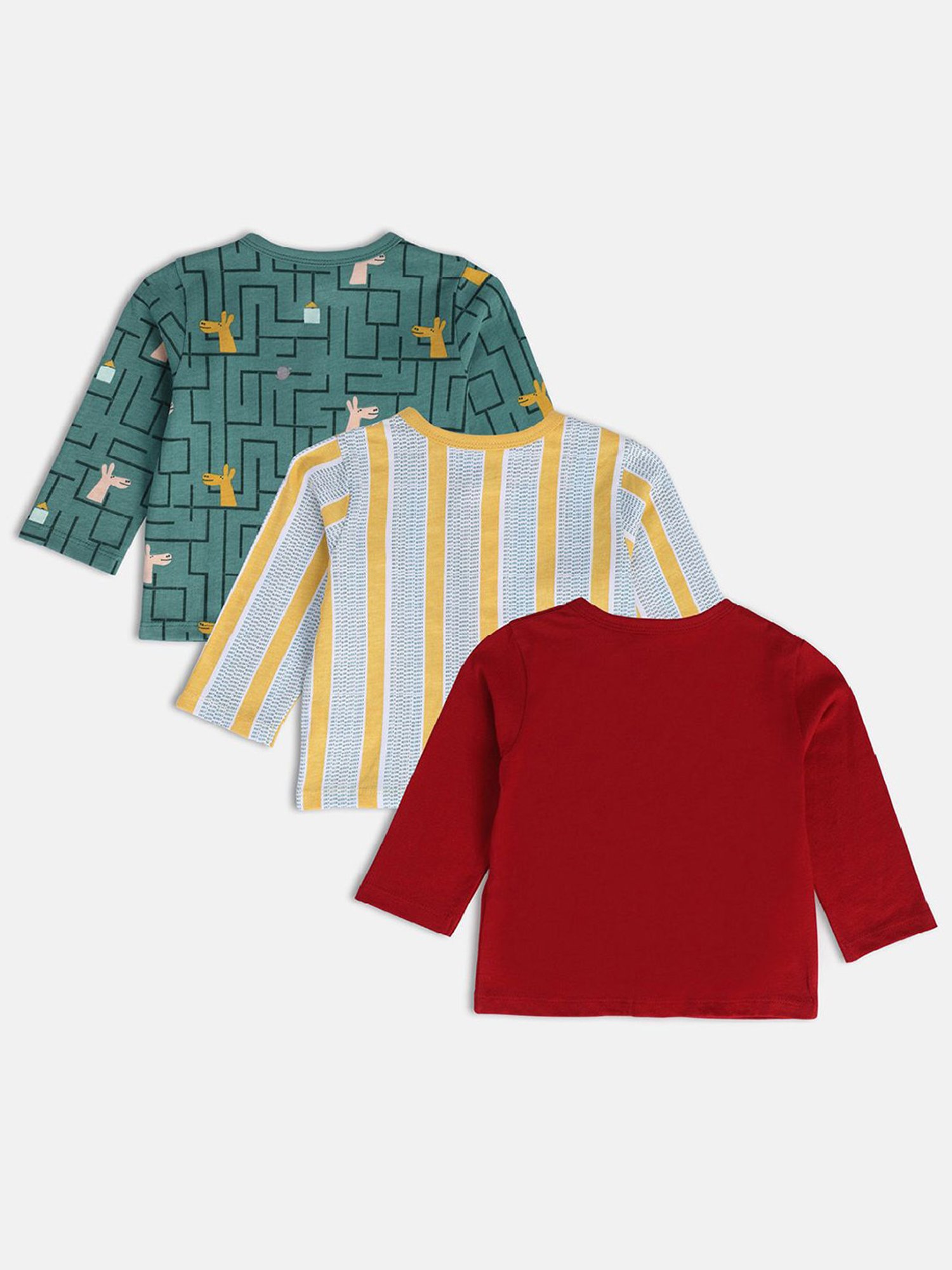 MINIKLUB Kids Multicolor Printed Full Sleeves Jhablas (Pack Of 3)