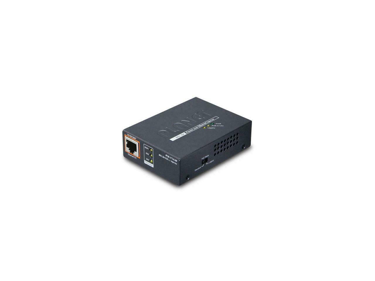 Planet POE-171A-60 Single-Port 10/100/1000Mbps 802.3bt Ultra PoE Injector (60 Watts, Legacy mode support, PoE Usage LED) w/ external power adapter