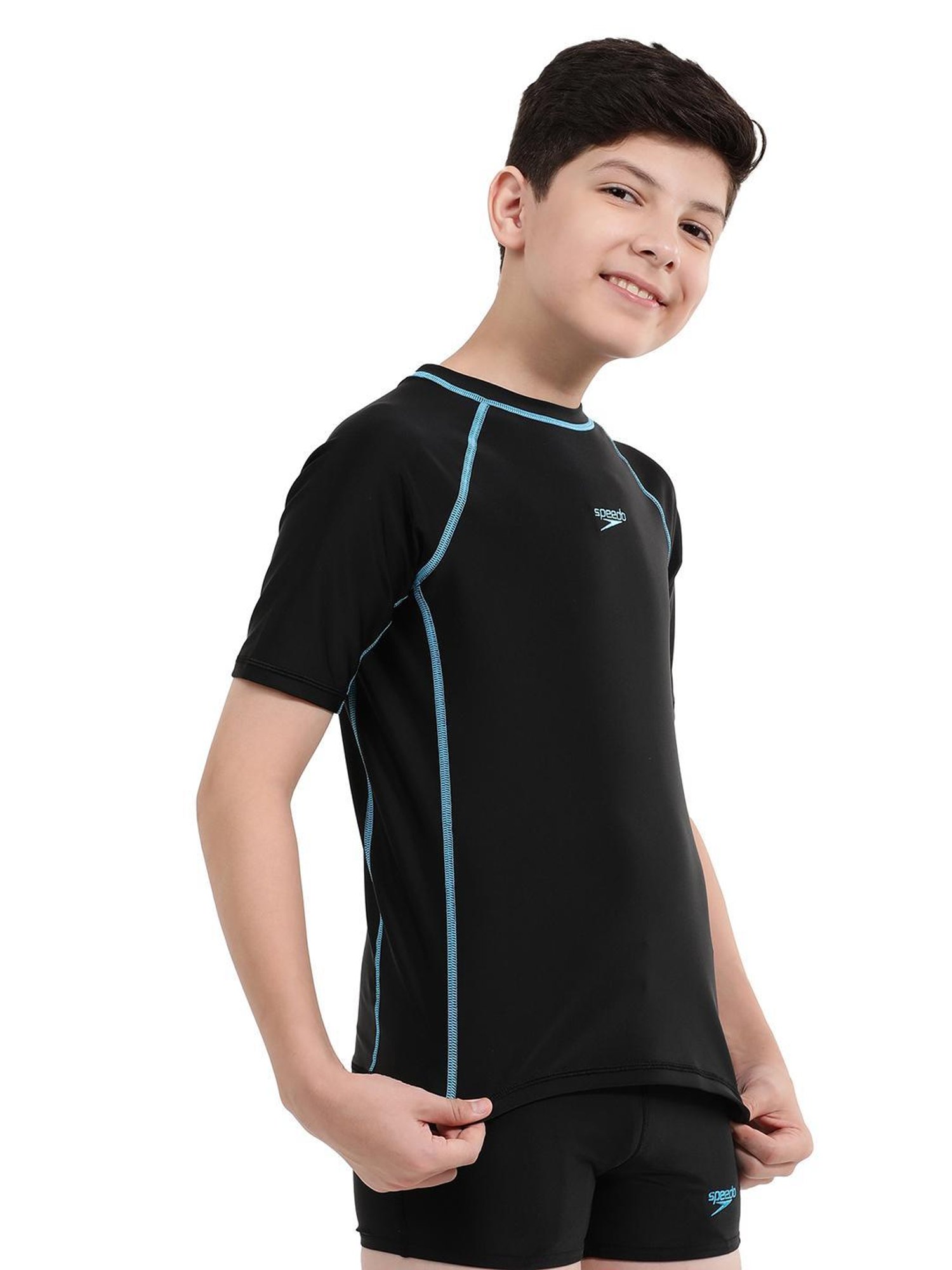 Speedo Kids Black Solid Swim T-Shirt