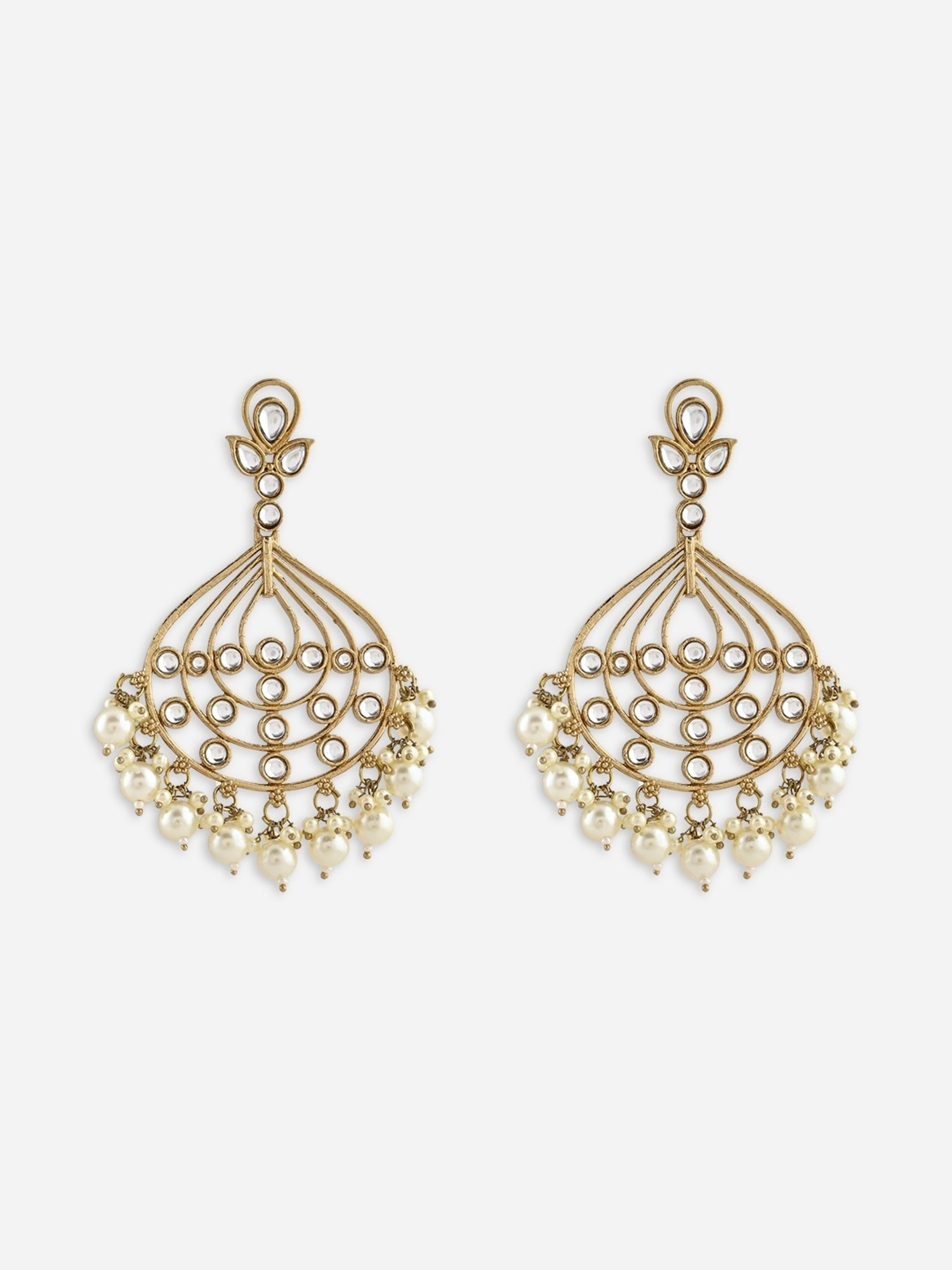 Fida Mehendi Gold & White Kundan Pearl Dangler Earrings for Women