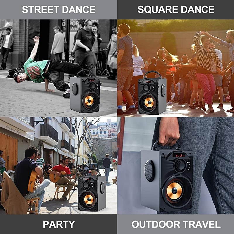 Portable Bluetooth Speakers Subwoofer Heavy Bass Wireless OutdoorIndoor Party Speaker Line in Speakers Support Remote Control FM Radio TF Card LCD Display for Home Party Phone Black