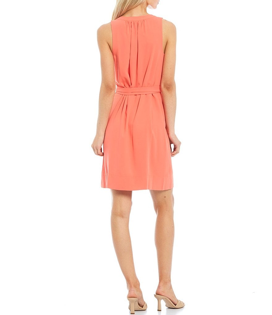 Trina Turk Anemones V-Neck Fringe-Belt Sleeveless Dress