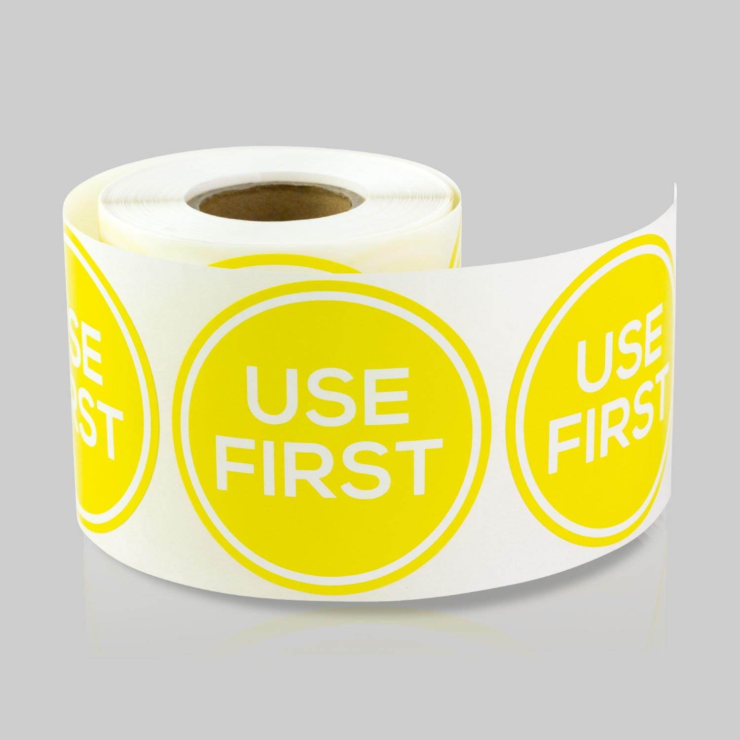 TUCO DEALS 2 Inch Round - USE FIRST Round Inventory Control Food Rotation Yellow Color Stickers by (Yellow, 2 Rolls Per Pack)